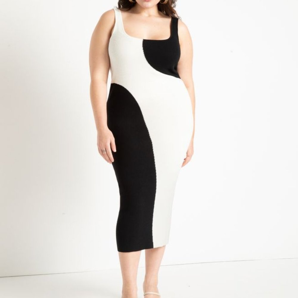 ELOQUII Colorblock Knit Midi Tank Dress